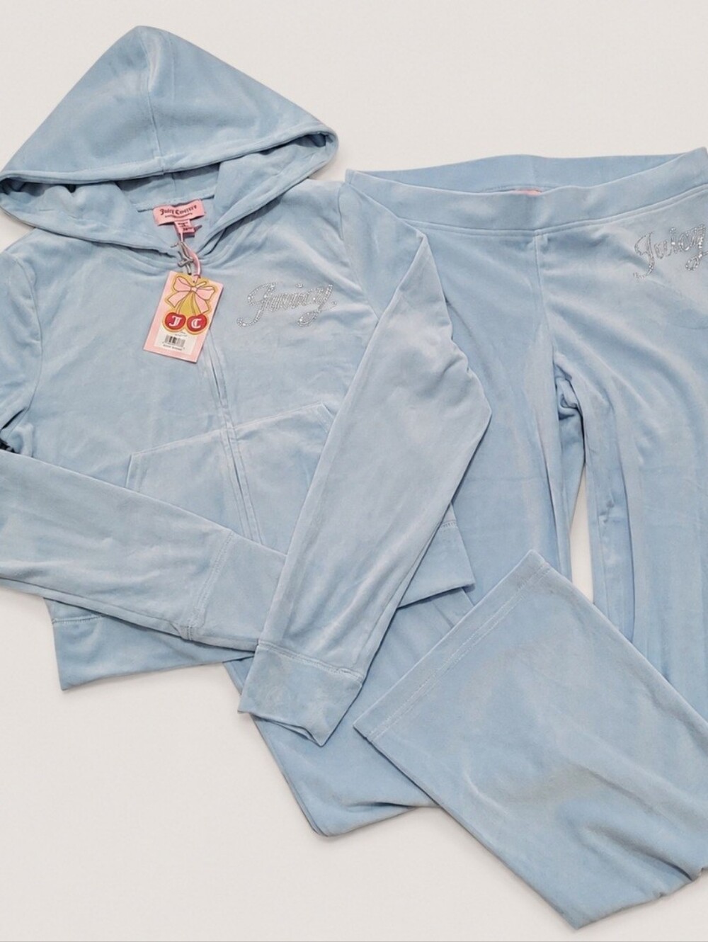 Juicy Couture Frosted Velour Zip Up Hoodie & Pants Set - M